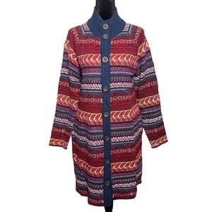 St. John's Bay knit long cardigan sweater red blue size medium